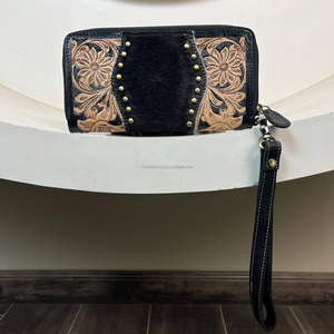 Nouvel arrivage de sac fourre-tout et portefeuille de luxe en cuir repoussé à la main ensemble de 2 pièces en cuir de vachette véritable à poils pour femmes - Product Image 5