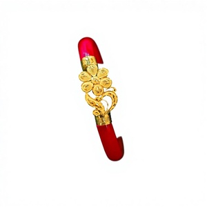 22K Solid Gold Floral Pola <b>Bangle</b> Traditional Bengali Red Resin Bracelet Handcrafted <b>Indian</b> Wedding Jewelry for Women - Product Image 1