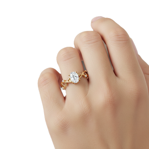 Bague de mariage minimaliste en or massif 14K 18K avec diamant de laboratoire ovale ou rond, bague de fiançailles motif vigne ou brindille - Product Image 6