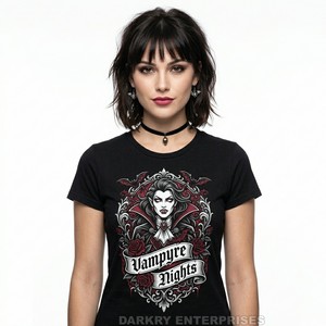 Camiseta Harajuku Personalizada para Mujer, Fabricante de Camisetas con Estampado Vampire Embrace, Camiseta de Algodón para Mujer, Estética Brujera, Camiseta Negra, Talla Grande - Product Image 5
