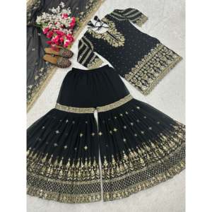 Ensemble de costume de soirée pour femmes de marque, comprend un haut, un sharara, un palazzo et un dupatta - Product Image 2