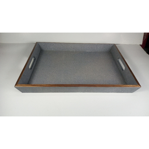Handmade Veneer <b>Edges</b> Tampered Faux Boa <b>Square</b> Serving Tray Light Grey 0.45x0.45x0.065 Model 071 DAPHOCO Binh Duong Vietnam Tea - Product Image 5