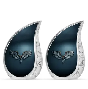 Urne Ailes d'Ange en aluminium bleu roi, décorative, souvenir commémoratif, bordure argentée gravée, durable, légère - Product Image 2