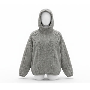 Hoodie surdimensionné de haute qualité en polaire Sharpa 100% polyester 400 g/m² sans cordon avec fermetures éclair sur le devant et les poches - Product Image 1