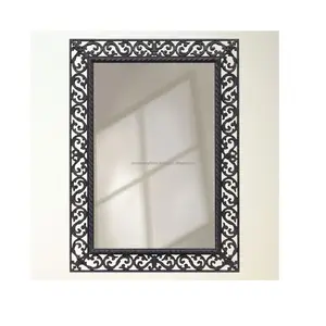 Bingkai besi cor cermin dinding dengan lapisan bubuk hitam Finishing bentuk persegi panjang desain timbul untuk RUMAH & Ruang Tamu
