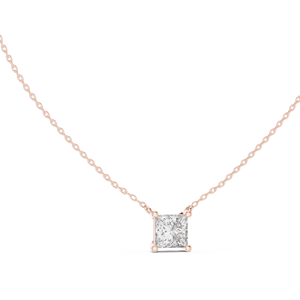 Collier pendentif en or rose 18 carats avec diamant taille princesse pour femme, bijou solitaire élégant et luxueux, cadeau pour elle - Product Image 2