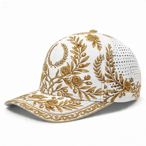 Gorra de Béisbol de Lona Bordada con Flores en Oro Blanco, de Lujo, Personalizada, de 6 Paneles, Unisex, con Cierre a Presión, Perforada con Corte Láser, para Viaje - Product Image 3