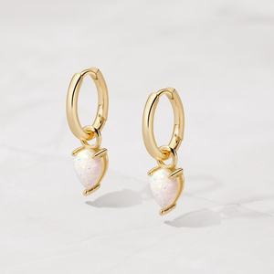 <b>Opal</b> Huggie Hoop <b>Earrings</b> 925 Sterling Silver 14K Gold Plated Dangle Drop Teardrop Charm <b>Earrings</b> Gift For Her - Product Image 6