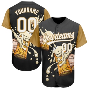 Wholesale Best Selling OMMIZ INDUSTRY Custom Black White-Old Gold 3D Pattern Design <b>Beer</b> Festival Authentic Baseball Jersey - Product Image 1