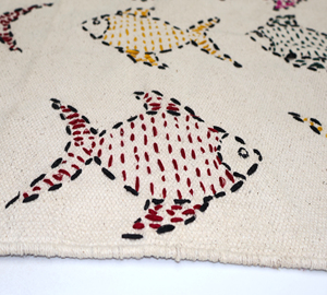 Alfombra Kantha de Algodón Hecha a Mano de 10x14 pies y 12x15 pies, Extra Grande, Estilo Bohemio, Ecológica, Apta para Mascotas, Antideslizante, de Pelo Corto y Plano - Product Image 6