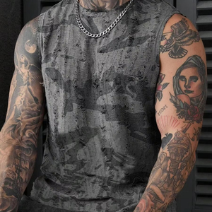 Men's Summer Casual Gym Tank <b>Top</b> 100% Cotton Breathable Comfortable Sleeveless Tee <b>Maroon</b> Black Design - Product Image 1