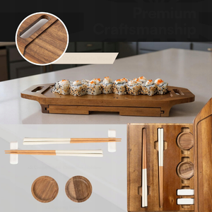 Juego de Bandejas para Servir Sushi de Madera de Acacia con Cajón, Tabla de Sushi Premium Apta para Alimentos, Plato Japonés para Servir Charcutería - Product Image 6