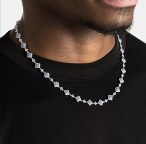 Collar Unisex de Plata con Diamante Cultivado en Laboratorio, Corte Princesa, Estilo Hiphop, para Uso Diario, Regalo para Bodas y Fiestas, Diamantes de Color Claro - Product Image 4