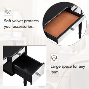 43\" Black Makeup Vanity Set for Bedroom <b>Dressing</b> Table with Mirrored Drawers and Stool Tri-Fold Mirror - Product Image 6