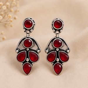 Verified Manufacturer Oxidized <b>Silver</b>-Plated Red Stone Bohemia Bezel Setting <b>Earrings</b> for Women - Product Image 3