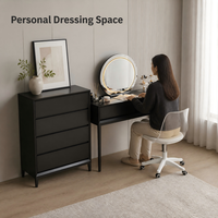 Coiffeuse moderne en verre éclairé avec miroir rond et chaise blanche pour chambre et salle de bain, personnalisable