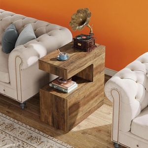 Mesa Auxiliar en Forma de C de 25.59 Pulgadas, Mesa para TV Estilo Rústico para Sofá, Estante de Almacenamiento de 2 Niveles, Muebles para Sala de Estar - Product Image 6