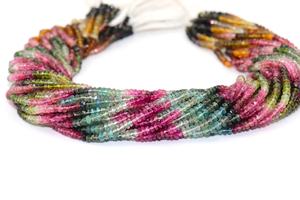 16-Inch Multi <b>Tourmaline</b> Faceted Rondelle Beads 3.5-4 mm Size Center Drilled Natural Gemstone Strands - Product Image 5