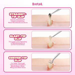 <span class=keywords><strong>Breteil</strong></span> Kit de 3 outils ultra-fins pour points noirs et boutons, pince à épiler, outil de grattage spécial pour salon de beauté, aiguille à acné - Product Image 2