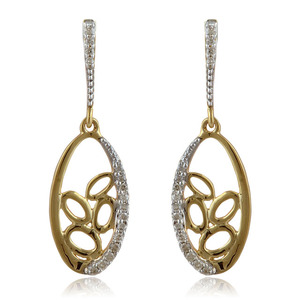 Boucles d'oreilles pendantes en or rose 14 carats plaqué or, avec feuille ovale et diamant de laboratoire, pour femmes, bijoux de luxe de créateur - Product Image 1