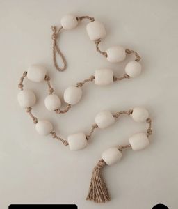 <b>Best</b> Seller Distressed White Resin Bead Garland With Tassels Rustic Farmhouse Decor Boho Home Styling Accent Piece - Product Image 5