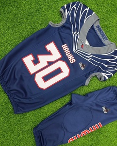 Conjunto de Uniforme de Fútbol Americano Juvenil 2026, Color Azul Marino y Blanco, Cuello en V, Sin Mangas, con Pantalones Blancos, Impresión Sublimada, Logotipo Familiar - Product Image 1