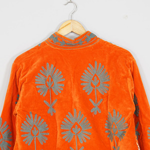 Women Velvet Embroidered <b>Quilted</b> <b>Jacket</b> O-Neck Regular Sleeve Floral Boho Style Winter Coat Handmade Suzani <b>Pattern</b> Reversible - Product Image 6
