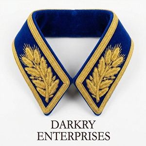 Custom Hand Gold Bullion Embroidery on Blue Fabric Collar <b>Wheat</b> and Berry Motif Bespoke Manufacturing Service - Product Image 2