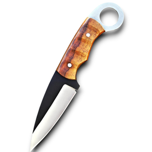 Couteau de survie et de camping haut de gamme, forgé à la main, en acier Damas et bois de rose, pointe tombante, ultra-affûté, avec trou pour le pouce, personnalisable OEM - Product Image 1