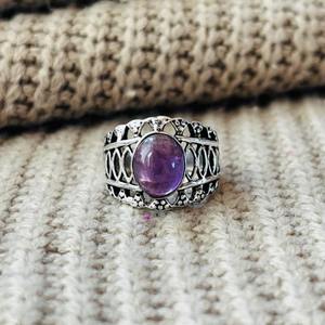 Vintage Brass Amethyst <b>Boho</b> <b>Ring</b> <b>Silver</b> Plated Hollow Cutout Tribal Wholesale <b>Ring</b> For Women - Product Image 1