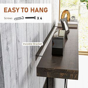 "Single-Tier Walnut Brown Fir Wood Floating <b>Shelf</b> <b>Wall</b> <b>Mounted</b> Mantel" - Product Image 5