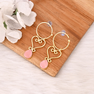 Elegant Pink <b>Opal</b> Gemstone Bezel Set <b>Earrings</b> Gold Plated Brass Fashion Jewelry for Women - Product Image 4