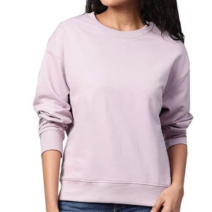 Sudadera de Cuello Redondo Color Lavanda para Mujer, Manga Larga, Corte Regular, 100% Algodón Tejido, Color Sólido Informal para Otoño - Product Image 1