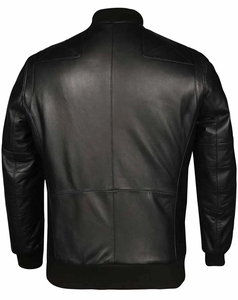 Blouson de motard en cuir véritable haut de gamme pour homme 2026, col montant, fermeture éclair, couleur unie, coupe classique, style automne - Product Image 5