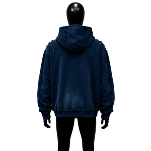 Sudadera con capucha azul de alta calidad, estilo casual y elegante para el día a día, con cremallera oculta y forro polar. - Product Image 2