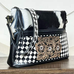 Sac fourre-tout de luxe 2026 en cuir de vachette véritable, fait main et embossé, motif à carreaux, style western, sac à bandoulière pour femme, idéal pour les voyages - Product Image 4