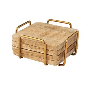 New Style Eco-Friendly Wooden <b>Square</b> Coasters Holder Customized Reusable Coasters <b>Table</b> Display Mats Hotel Home Party Modern Art - Product Image 4