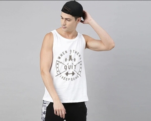 Men's White Sleeveless Tank Top With "When Others Quit Keep Going" Print O-Neck Casual Workout Wear Breathable Knitted Cotton - Product Image 1