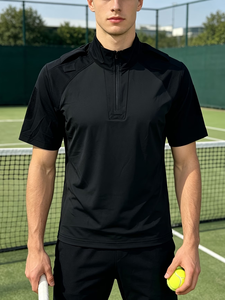 Men's Breathable Outdoor Sporty Cotton Short-Sleeve for Shirt Summer Moisture-Wicking Quick-Dry Stand Collar Fitness - Product Image 5