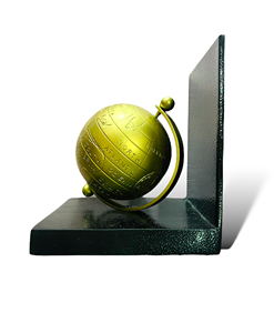 Porte-livres en bois antique élégant avec globe en laiton - Product Image 3