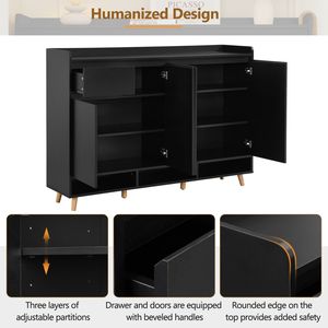 Mobiletto Portascarpe Contemporaneo di Tendenza con Ripiani Regolabili e Gambe in Legno Massello, Organizzatore Minimalista per la Casa - Product Image 3