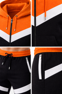 Conjunto Deportivo Informal para Hombre, Sudadera con Capucha en Contraste Naranja y Negro, Chaqueta con Cierre y Pantalones Jogger Ajustados, para Gimnasio y Fitness - Product Image 6