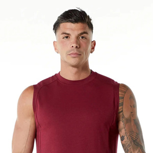 Men's Maroon Sleeveless Breathable 240g Cotton Bamboo Fiber Knitted Tank Top Crew Neck Solid Color Casual Fit Front Logo - Product Image 4