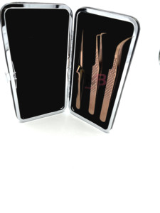 Juego de Pinzas para Pestañas de Acero Inoxidable, Herramientas de Precisión, Estuche Metálico, Puntas Curvas y Rectas para Extensiones de Pestañas - Product Image 1