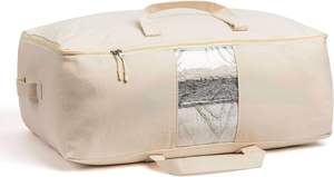 Large Capacity Cotton Canvas Storage Bag Cream Quilt Organizer Durable <b>Moving</b> Tote With Reinforced Handles - Product Image 2