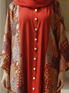Abaya en coton ample à manches longues, col rond, coupe évasée, respirante, pour soirée décontractée, motif imprimé, vente en gros - Product Image 4