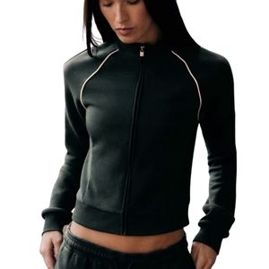 Combinaison athlétique moulante à manches longues et col montant vert foncé pour femme, idéale pour le sport et l'entraînement, personnalisable - Product Image 4