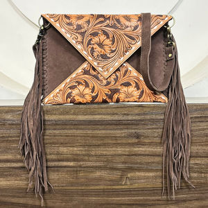 New Design Hand Tooled Suede Leather Fringe Crossbody <b>Bag</b> Women's Multifunctional Envelope <b>Bag</b> Genuine Leather Clutch Handbags - Product Image 4