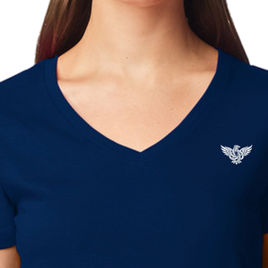 Camiseta de Manga Larga con Cuello en V Azul Marino con Logotipo para Mujer, Mezcla de Algodón Suave y Transpirable, Informal, Ligera, de Corte Regular para Uso Diario - Product Image 6
