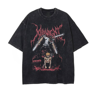 เสื้อยืดเดนิมโอเวอร์ไซส์ผู้ชาย คอกลม แขนสั้น สีพื้น ผ้าฝ้ายฟอก สวมใส่สบายๆ - Product Image 1